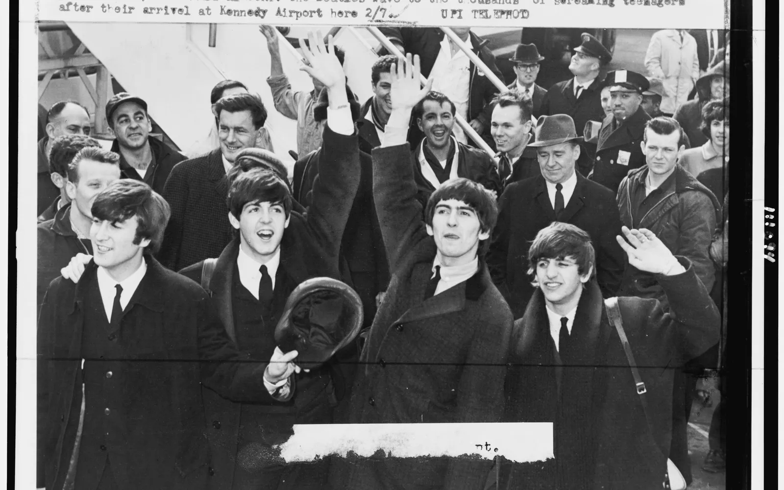 The Beatles arriving at Kennedy Airport in February 1964