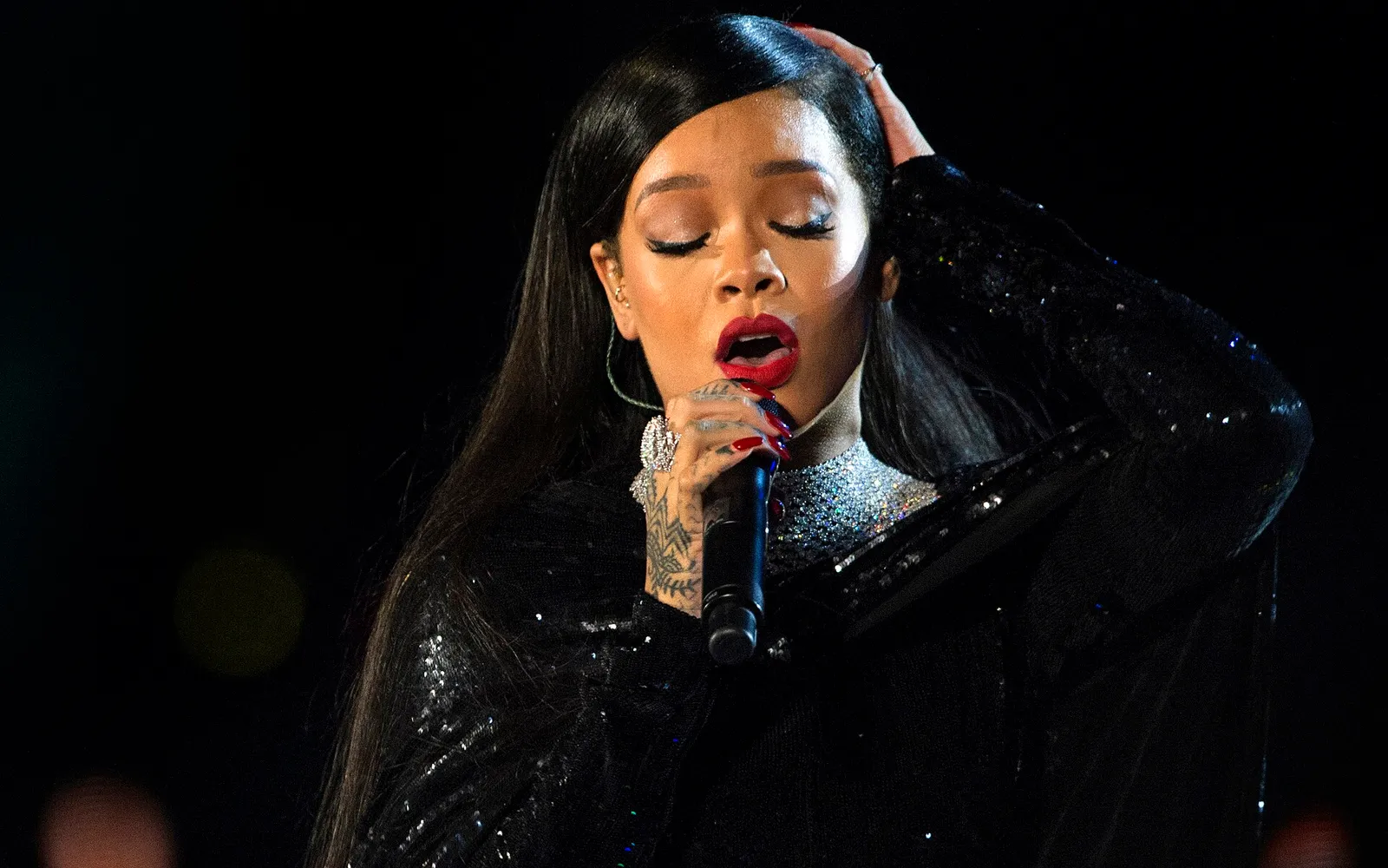 Rihanna performing at the Concert for Valor in Washington DC